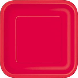 Unique 31502EU Eco-Friendly Square Paper Plates-18 cm-Red Colour-16 Count (Pack of 1), Pack of 16