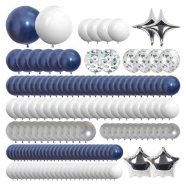 Uniquer Navy Blue Silver Balloons Arch Kit, Blue Silver Confetti Balloons Star Foil Balloons Garland Kit, Graduation Birthday Party Supplies Decorations