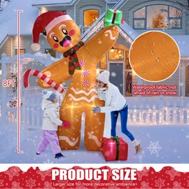 Nialnant 8FT Christmas Inflatable Gingerbread Man Outdoor Decoration, Cute Christmas Blow Up Yard Decorations with LED Lighted for Yard Holiday Indoor Lawn Decor