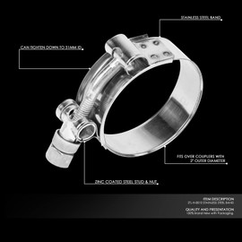 DNA Motoring ZTL-H-0010 T-Bolt Clamps [Pack of 10] - 2 in. Outer Diameter, 304 Stainless Steel Clamps for Couplers