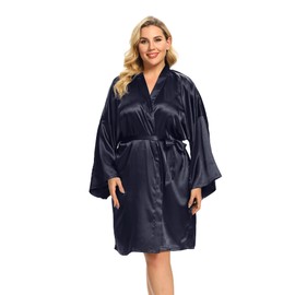 Batas de satén y sedosas para mujer, talla grande, ropa de dormir suave para dama de honor (1X-5X), marino, 3x