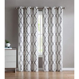 VCNY Home - Light Filtering Panel Pair, Quatrefoil Trellis Curtains, Window Treatment with Grommet Top for Easy Hanging, Two-Toned Design (Caldwell Taupe, 76" x 96")