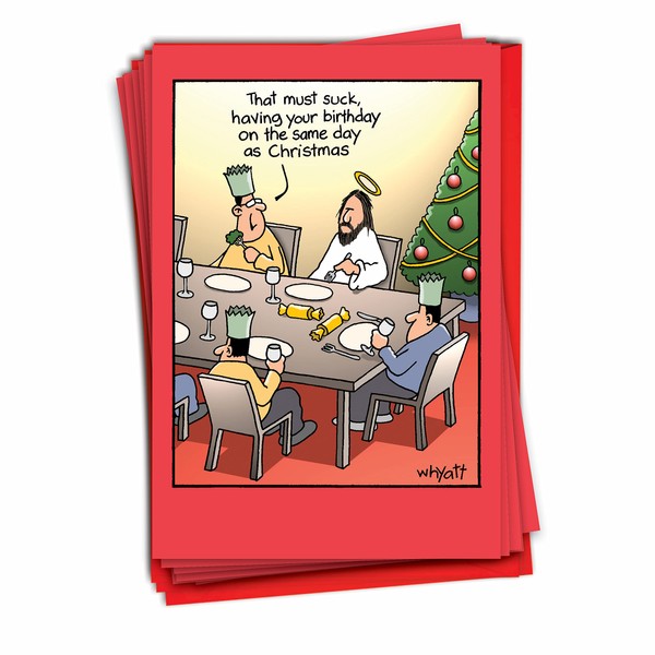 NobleWorks - 12 Funny Christmas Greeting Cards with Cartoons - Comic Boxed Set, Humor Xmas Notecards (1 Design, 12 Cards) - Birthday Sucks B1690