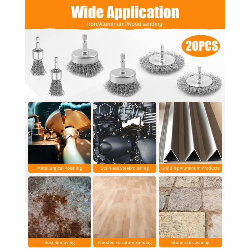 WENHUALI Wire Brush for Drill Set, 20 PCS Wire Wheel