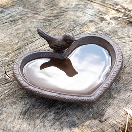 Small Heart Shaped Cast Iron Garden Bird Feeder Bath