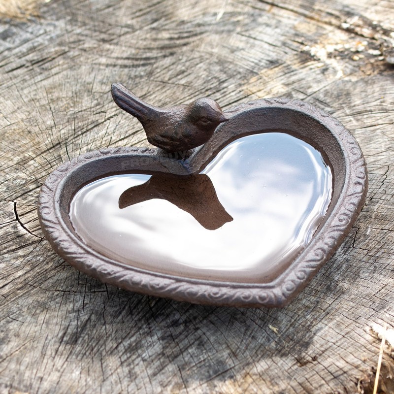 Small Heart Shaped Cast Iron Garden Bird Feeder Bath