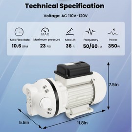 AC 110V-120V Diesel Exhaust Fluid Transfer Pump Self-Priming Electric Diaphragm DEF Pump for Urea, Oil, Water & Irrigation.Diaphragm Pump with 400W, 10.6 GPM, 36ft Lift（White）