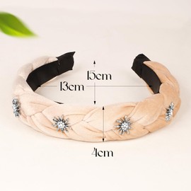 BOOMTOP Costume Headband Velvet Hair Accessories Dirndl Edelweiss Headband Braided Wide Hair Band Vintage Padded Headband Fashion Headpiece for Women and Girls Beige