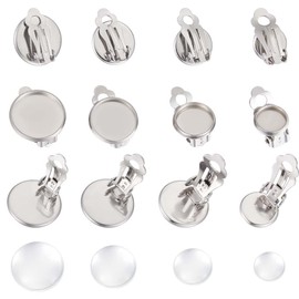UNICRAFTALE 4 Sizes 8mm/10mm/12mm/14mm Clip-on Earring Blanks with Cabochons 40sets Stainless Steel Earring with Glass Cabochon Flat Tray Leverback Earring for Non-Pierced Ears DIY Earrrings