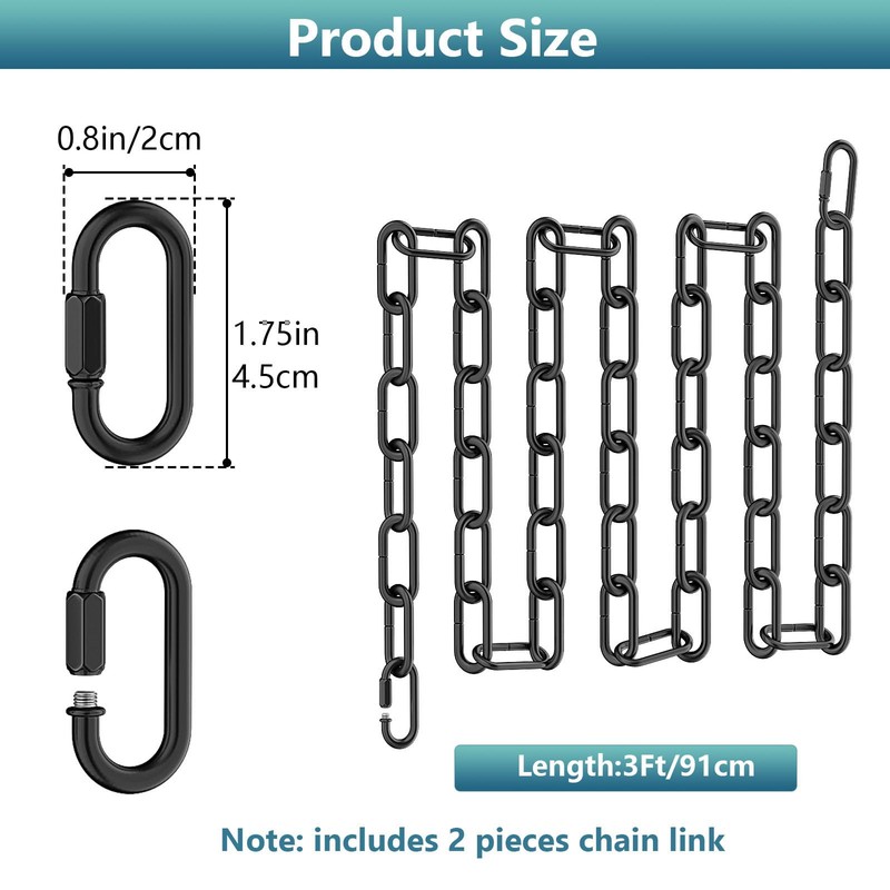 garini 3 Feet Industrial Black Light Fixture Chain, Metal Pendant
