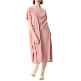 amropi Women's Nightdress Loungewear Soft Home T-Shirt Dress Scoop Neck Loose Nightshirt Nightwear Pink, 4XL
