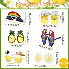 6 Pairs Hawaiian Glasses Novelty Party Sunglasses, Hawaiian Paper Glasses Tropical Fancy Dress Props Fun Summer Party Favors