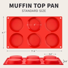 Puyeipt 3 Pack Silicone Egg Molds, 3 Inch Non-Stick Muffin Top Baking Pans Round Egg Molds for Breakfast Sandwiches, Egg Bites, Whoopie Pies, Corn Bread, Tarts (Red)