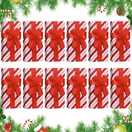 Yeyeplum 12 Pcs Christmas Gift Boxes with Lids Bow Velvet Present Giving Boxes Christmas Classic Velvet Design for Holiday Giving Decorative Wrapping Present Gift (Red White Striped)