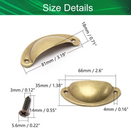 Yinpecly Retro Cup Pulls Iron Shell Pull Handles Brass Tone for Vintage Dresser Kitchen Cabinet Drawer Closet Door 3.19" Length 1.38" Width 10Pcs
