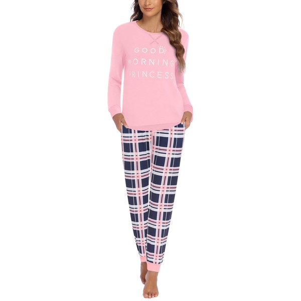 Ekouaer Pajamas Sets for Women's Long Sleeve with Plaid Pants