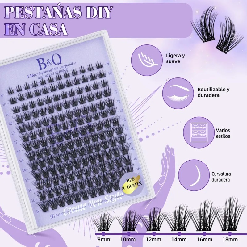 Kit de Extensiones de Pestañas Negras Curvatura D para Aplicación
