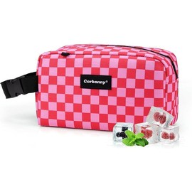 Cerbonny Mini Cooler Bag, Freezable Small Snack Bag, Mini Lunch Bag for Travel/Work/School, Insulated Bag for Woman Girl, Cooler Lunch Box with Ice Packs, Freezable Snack Box with Handle Buckle:_Pink Checkerboard
