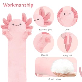YUNCOL Axolotl Plush,Long Axolotl Plush Toys Pillow,43.3 Inch Cute Axolotl Stuffed Animal,Axolotl Plush Toy Gift for Girls Boys
