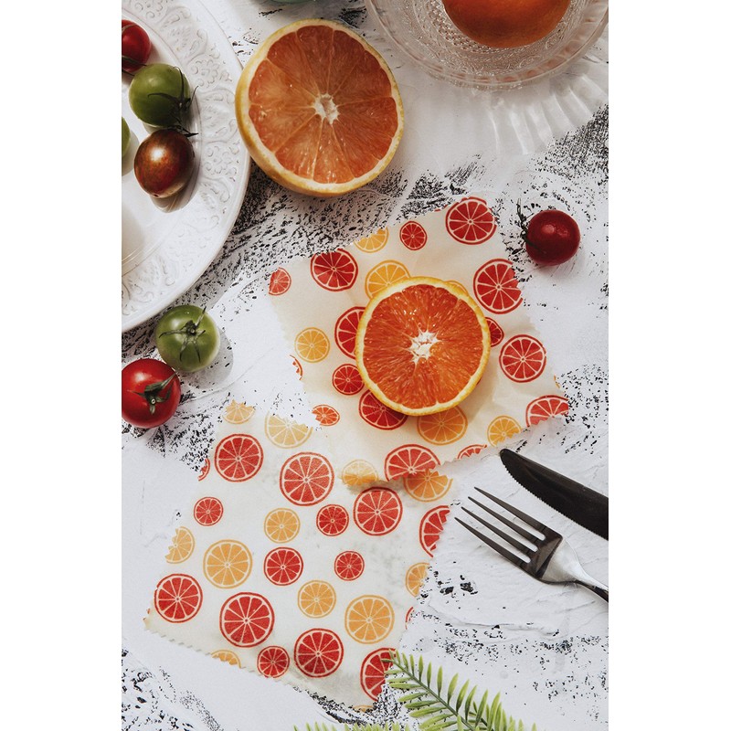 Tala Reusable Beewswax Food Wraps, Citrus Fruit Patterned Design, Mesuring