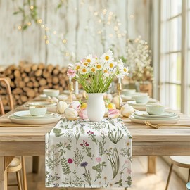 ARKENY Spring Wildflowers Floral Table Runner 90x13 Inches, Floral Seasonal Indoor Outdoor Anniversary Table Decoration for Home