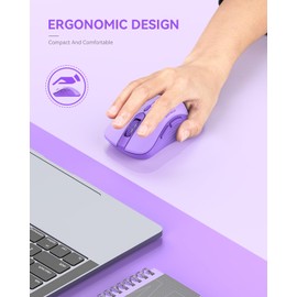 RAPIQUE Wireless Mouse - Silent Computer Mice with USB Receiver & Type-C Adapter, Low Power, Ergonomic Cordless Mouse for Laptop, PC, Desktop, MacBook, 3 Adjustable DPI Levels (Purple)