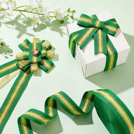 PH PandaHall 25 Yards Striped Ribbon, Green Fabric Ribbon 0.98 inch/25mm Wide Christmas Glitter Ribbons Gold Yellow Craft Ribbon for Gift Wrapping St.Patrick Home Decor Sewing Clothes,