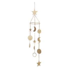 Deco 79 Metal Moon and Star Indoor Outdoor Windchime, 7" x 7" x 39", Gold