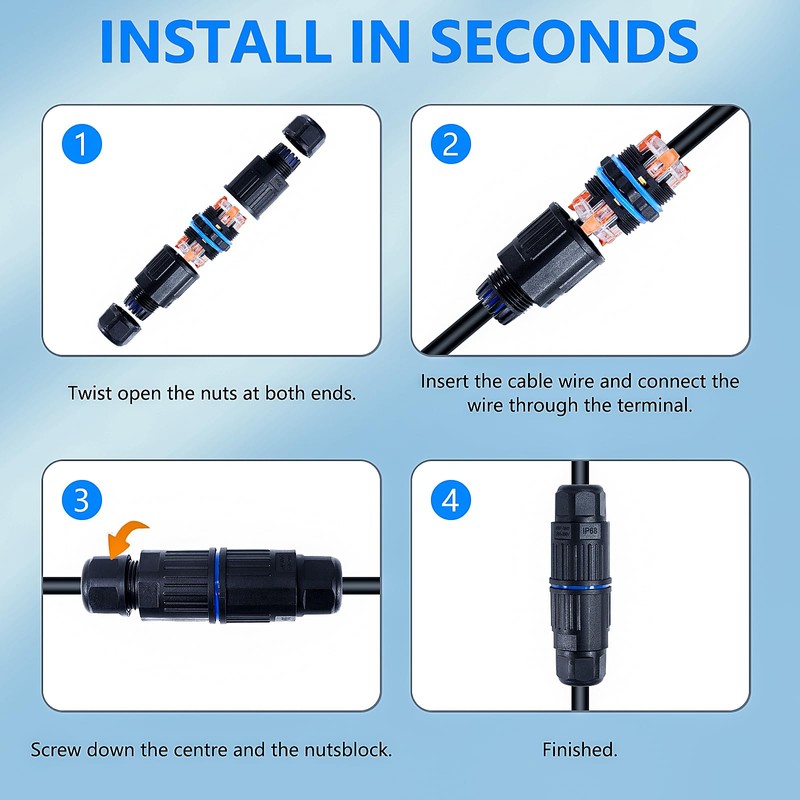 MELIFE 5PCS IP68 Waterproof Electrical Cable Connector, Outdoor 3 Pin