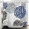 Boho Dahlia Flowers Shower Curtain Black Indigo Blue and Grey