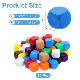uxcell 60Pcs Rounded Blank Six Sided Dice 16mm/0.6inch Acrylic Dice Cube with Smoothed Surface for Party Board Game DIY Craft Counting Teaching, 10 Colors