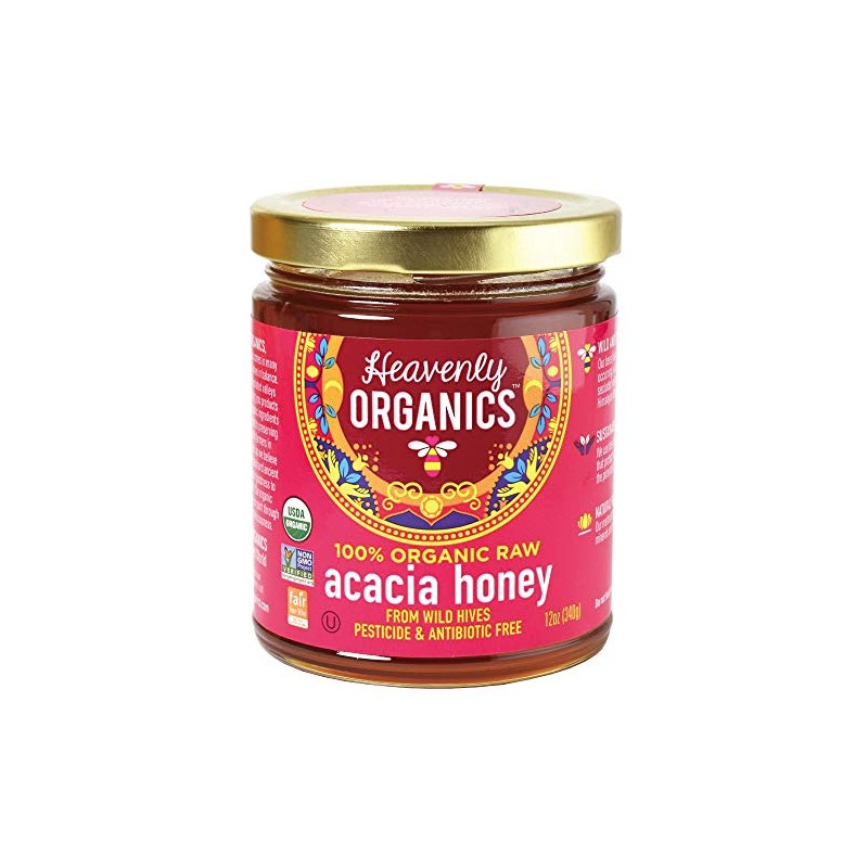 Heavenly Organics 100% Organic Raw Acacia Honey (12oz) Lightly Filtered