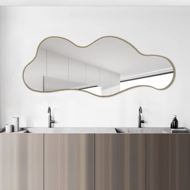 POZINO Irregular Wall Mirror, Asymmetrical Mirror, Cloud Shaped Mirror, Modern Mirror for Wall Decor, Gold Mirrors for Bathroom Living Room Bedroom Entryway, 39.3"x16"