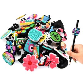 XHAOYEAHX 50PCS Summer Theme Different Pencil Topper Charms Decoration Sun Theme Ocean pen charms PVC pen Topper Student DIY Pencil Clips Charms Accessories for Classroom Students Gifts Awards.