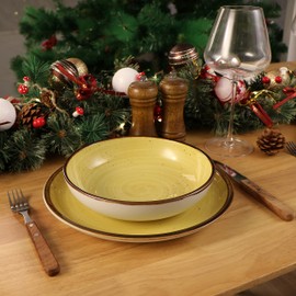 ONEMORE Pasta Bowls 30 Ounce Porcelain Salad Bowls Shallow Bowls for Pasta Set of 4 Shallow Bowl Plates, Microwave & Dishwasher Safe, Assorted Color