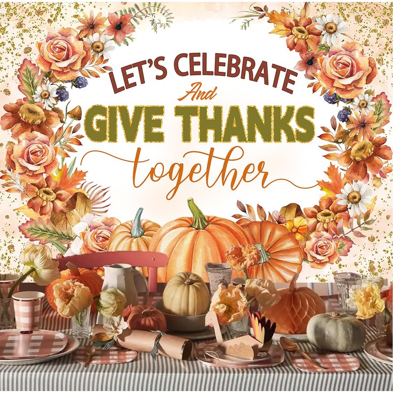 Let's Give Thanks Backdrop Fall utumn Harvest Festival Photography Backdrop
