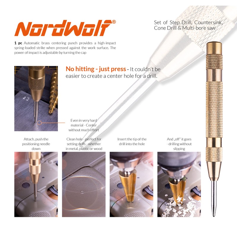 NordWolf 12-Piece HSS Titanium Metric Step, Countersink, Cone Drills with