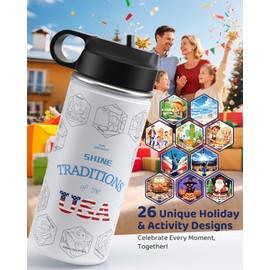 Kids Water Bottle with Straw Lid, Holiday & Activity Tracker Kids Stainless Steel Insulated Vacuum Water Bottle 16 oz for Parent-Child Moments, for Boys and Girls (Ivory)