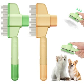 Pack of 2 Self-Cleaning Cat Comb, Flea Comb for Cats, Flea Comb, Dogs with Release Button, Pet Dog Brush, Cat Brush, Comb for Removing Pet Hair, Grooming Brush (A)