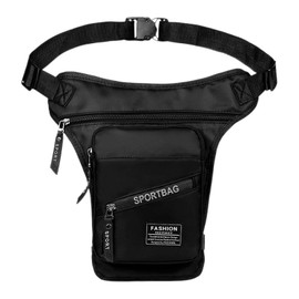 Dzmuero Motorcycle Leg Bag, Waterproof Motorcycle Nylon Leg Bag, Motorcycle Thigh Bag with Zip for Men and Women, Waist Bag with Removable Leg Straps, Black, black, Fashion