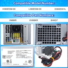 S-Union Upgraded H360EGM-00 VM8KR 360W Power Supply Compatible with Dell OptiPlex 3050 7050 7060 3050MT 7050MT 7060MT Vostro Inspiron 3668 3669 SFF 0VM8KR D360E001L L360EGM-00 8HKG7 (2+6Pin+6Pin+4Pin)