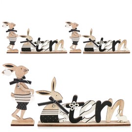 com-four® 3 x Set of 2 Wooden Easter Decorations - Stand with Lettering and Easter Bunny - Wooden Decoration for Easter to Stand (6 Pieces - Light Brown)