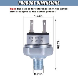 DUSCOKE 90-120 PSI Air Pressure Switch, 1/8"-27 NPT Thread Air Train Horn/Compressor Switches, DC 12V 24V Pressure Switch Replacement (NPT1/8“)