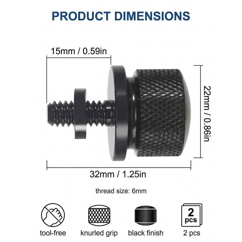 BTACGWP Motorcycle Seat Bolts Black 6 mm (Pack of 2)