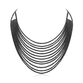 EVER FAITH Multilayer Chunky Necklace, Glitter Grey Rhinestone Waterfall Multi-Strand Multi-Strand Chains Statement Bib Necklace Long Chain Fashion Jewellery, Crystal