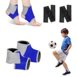 2 Pairs Kids Ankle Brace Set, Children Foot Support Stabilizer Wraps Protector Guard, Ankle Support Elastic Kids Compression Socks, for Plantar Fasciitis, Swelling, Injury Recovery (Blue, Medium)