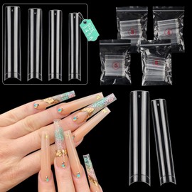 Individual Size 3 4 5 6 No C Curve Nail Tips for Acrylic Nails Professional, 200PCS 3XL Extra Long Square Flat Nail Tips, Half Cover Straight Tapered Square French Fake Nail Tips for Nail Salons Home DIY 4 Mostly Used Sizes