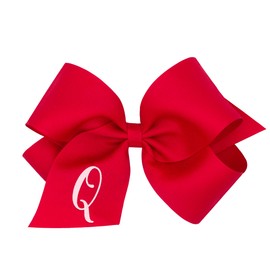 Wee Ones Girls' Initial It Monogram Hair Bows on a WeeStay No Slip Hair Clip, For All Ages and Hair Types, Red Bow, King Size, Letter Q