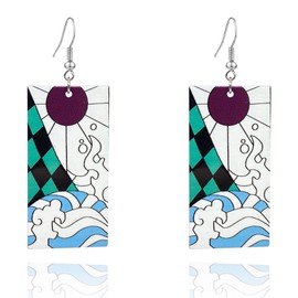 QUPENGXU Kamado Tanjiro Hanafuda Earrings,Demon Slayer Tanjirou's Acrylic Kimetsu No Yaiba Cosplay Anime Earrings Anime Gift (shape-6)