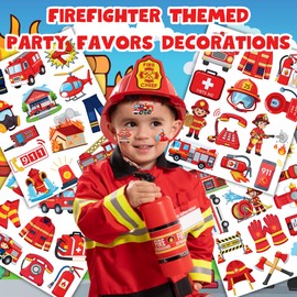 50 PCS Firetruck Temporary Tattoos for Kids, Fire Truck Themed Tattoos for Birthday Party Supplies Firefighter Fireman Tattoo Stickers for Kids Boys Girls Party Bag Filler